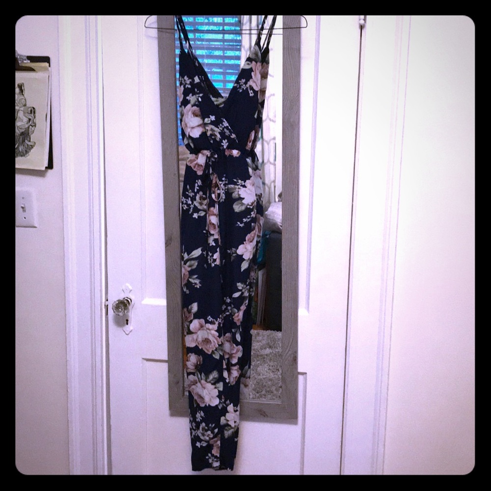 Milk & Choco “Medium” Navy Floral Jumpsuit